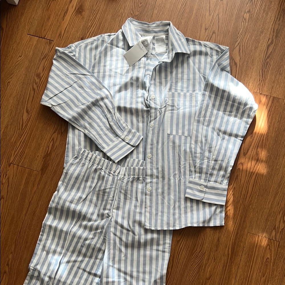 Striped Blue and White Pajama Set